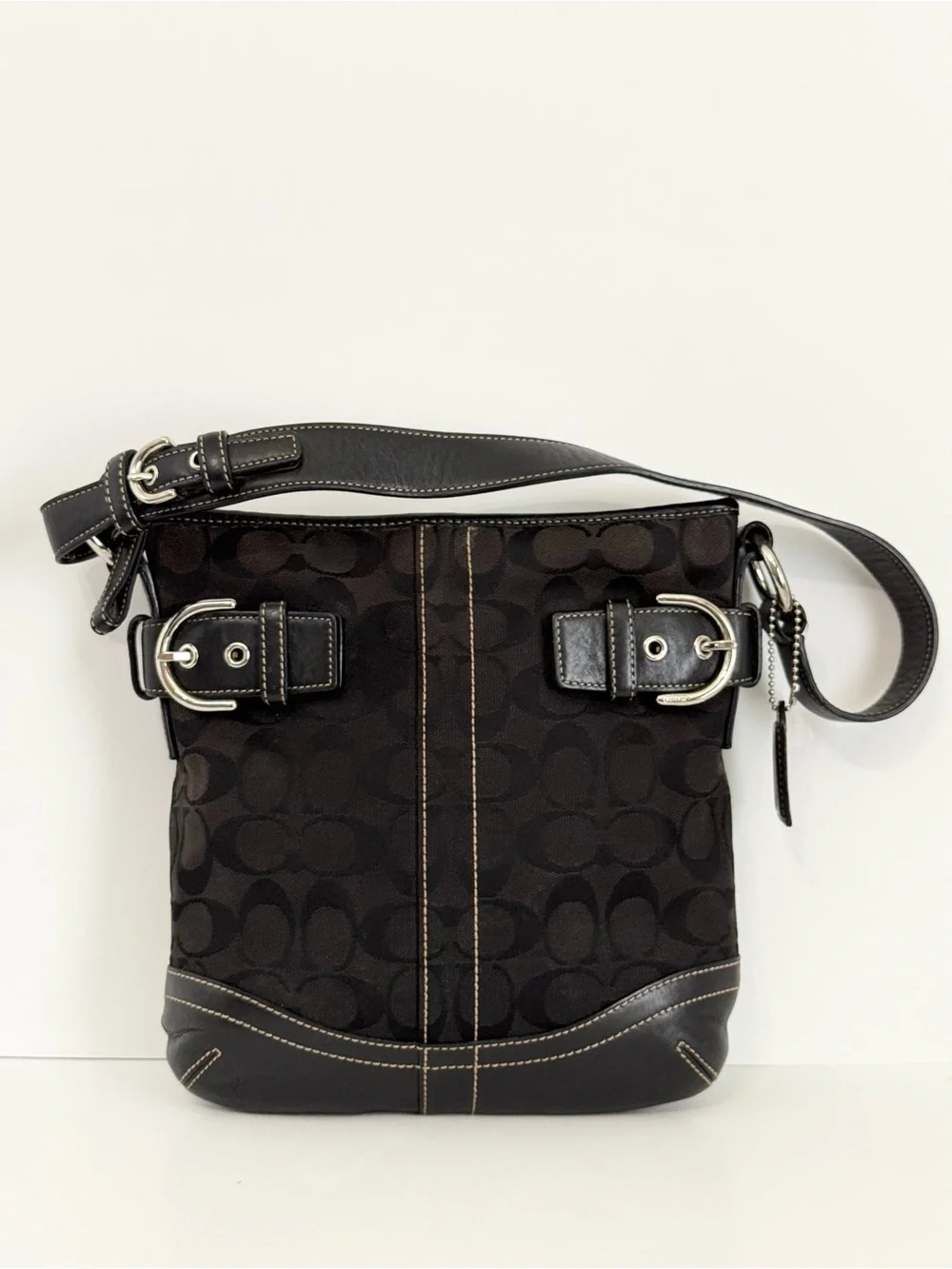 Vintage Coach Soho Signature Slim Jacquard Duffle Hobo Shoulder Bag Black #3577 - Picture 1 of 16